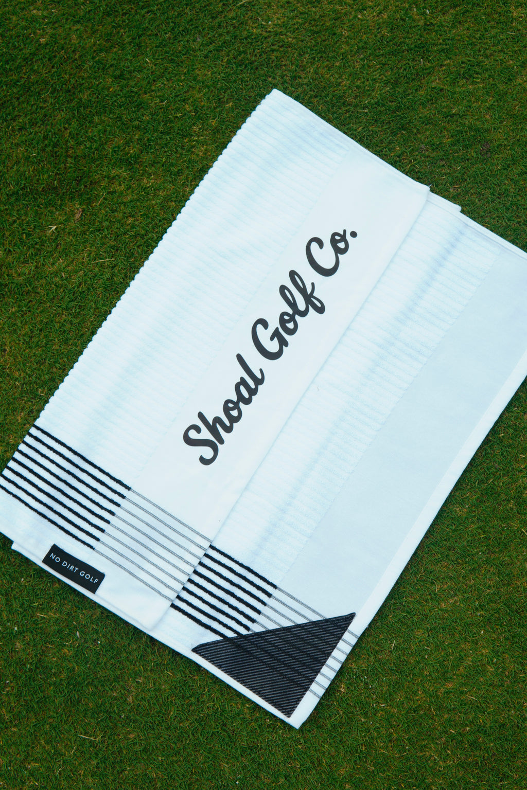 Shoal X No Dirt Caddie Towel White with Black Stripes