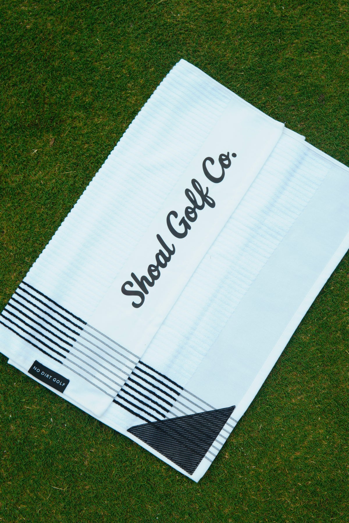 Shoal X No Dirt Caddie Towel White with Black Stripes