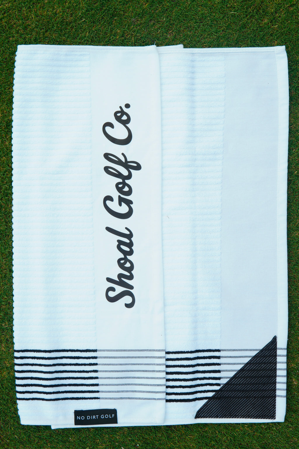 Shoal X No Dirt Caddie Towel White with Black Stripes