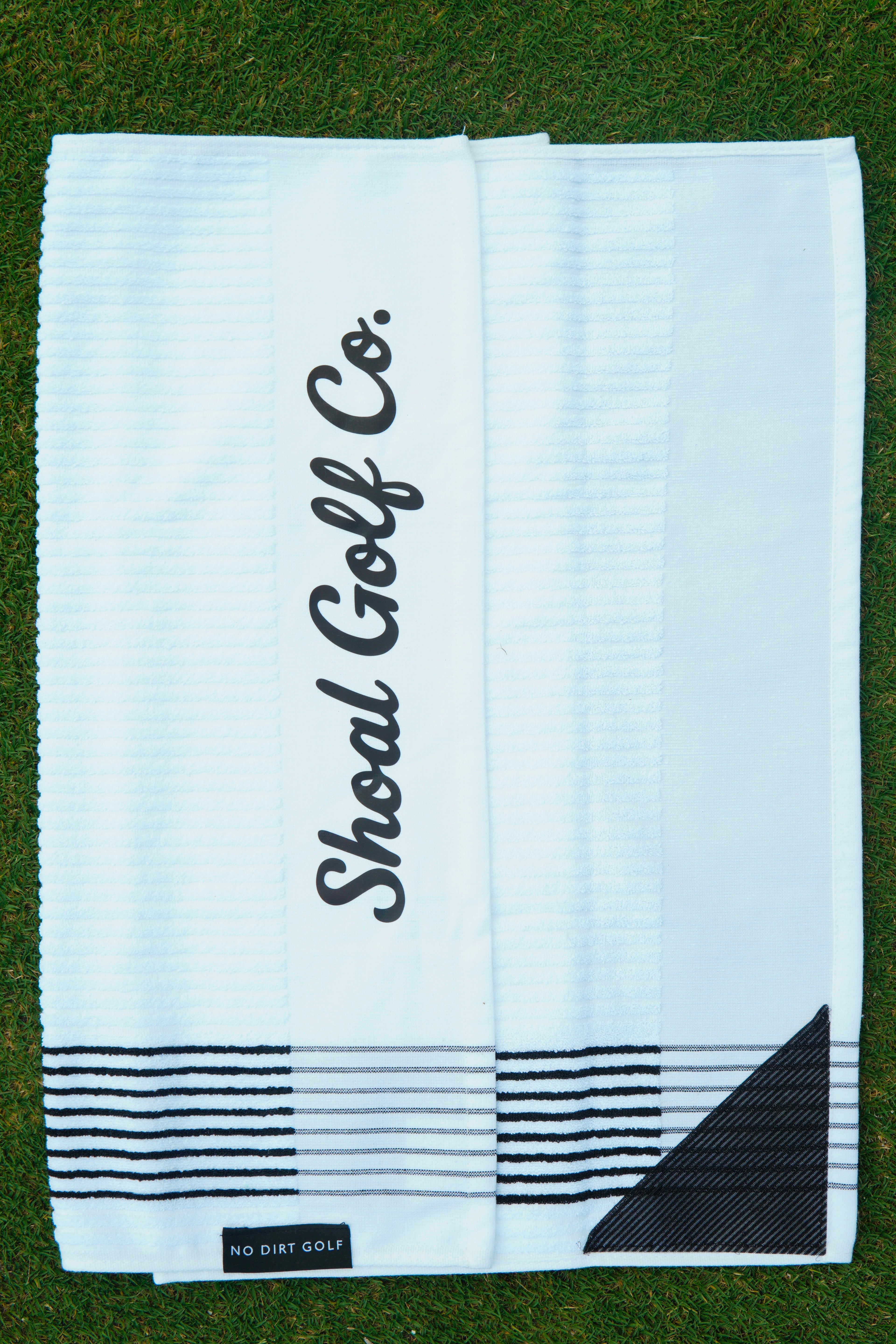 Shoal X No Dirt Caddie Towel White with Black Stripes