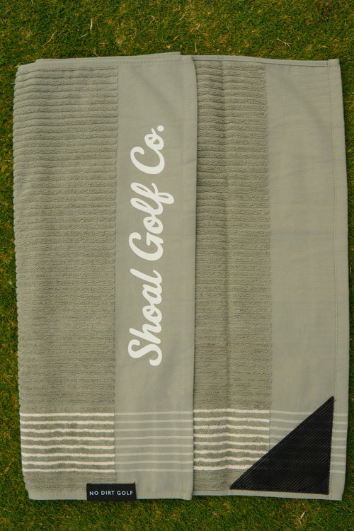 Shoal X No Dirt Caddie Towel Olive with Cream Stripes